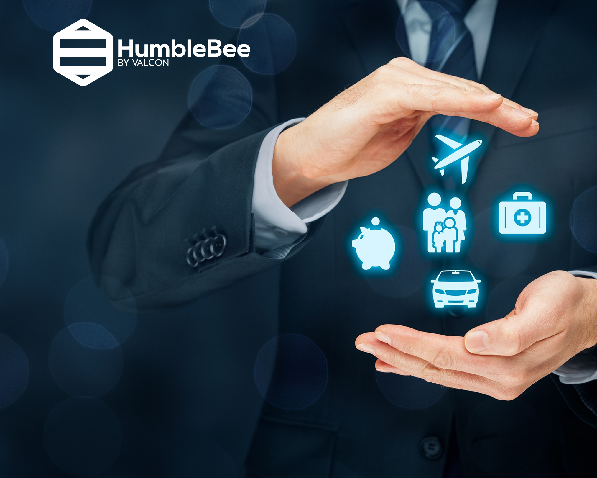 Humblebee by Valcon logo with abstract image of hands and icons