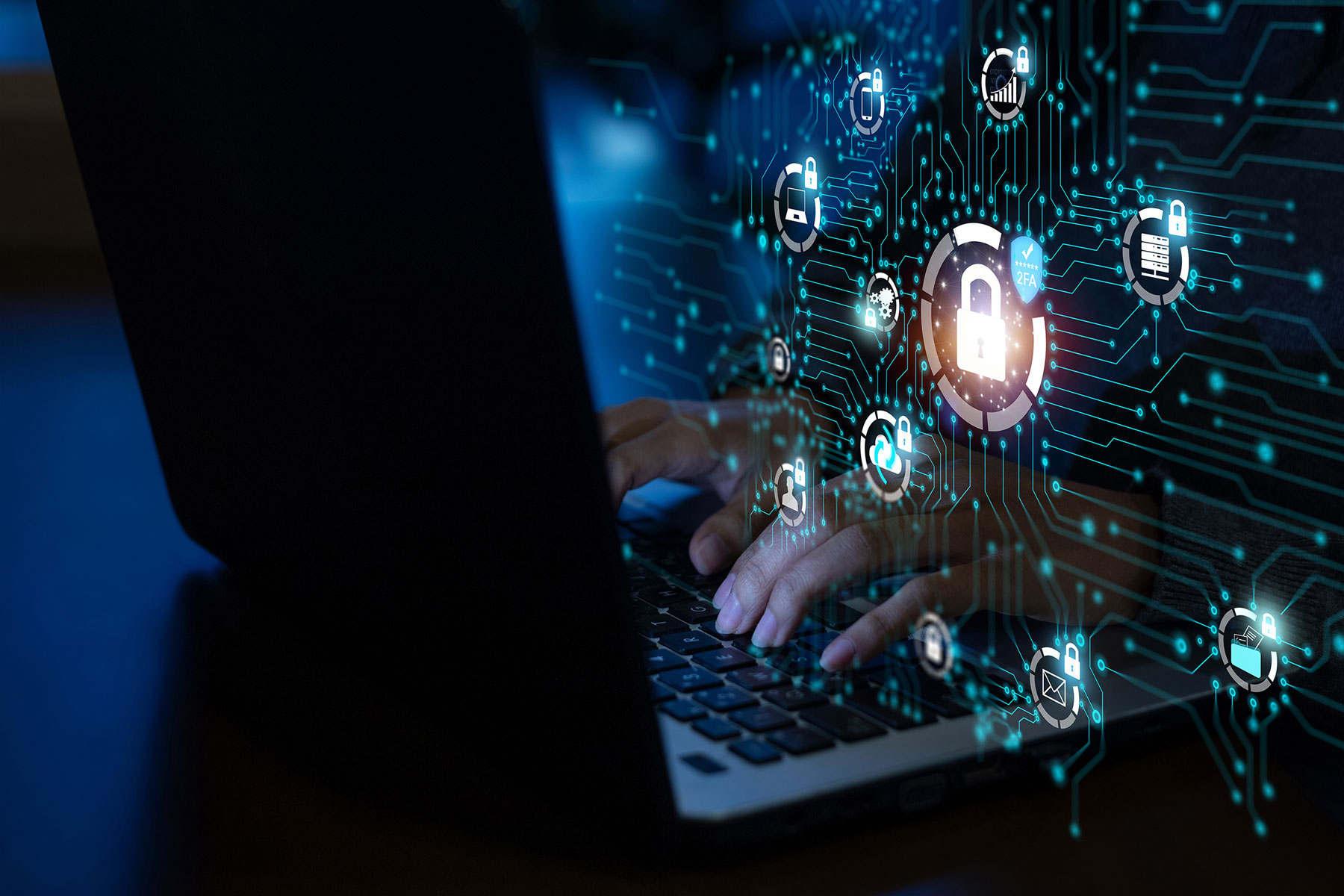 Cybersecurity IT engineers are working on protecting networks from cyber attacks from hackers on the Internet. Secure access to online privacy and personal data protection with 2FA