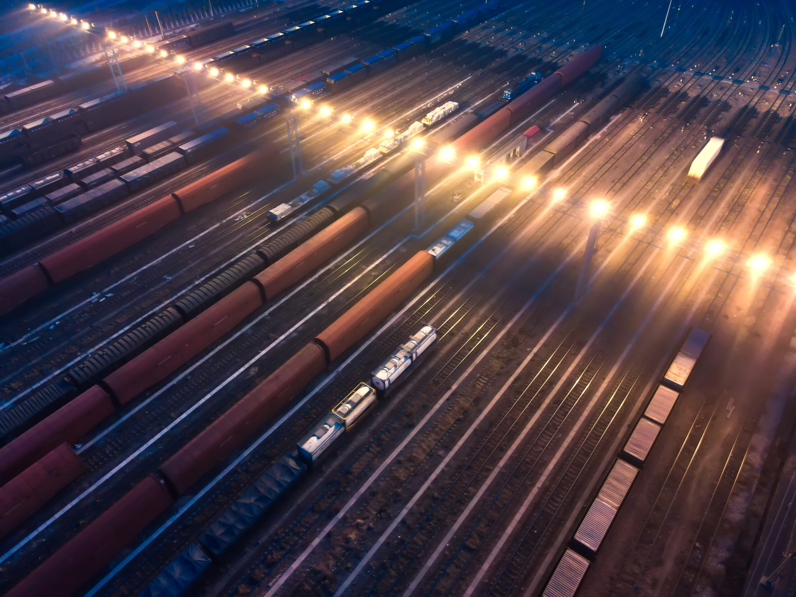 Aerial View Freight Transportation At Night