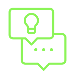 animated icon of two message bubbles overlapping, with one featuring a lightbulb